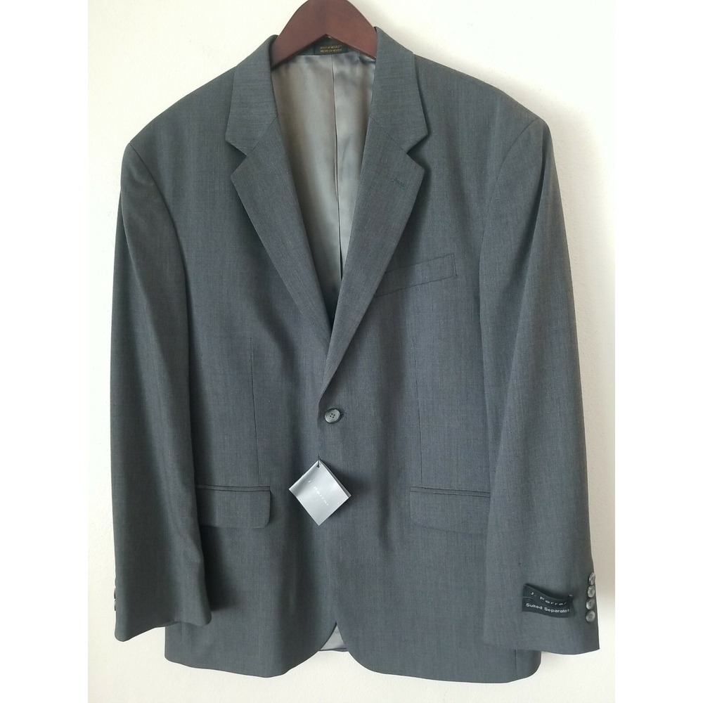 J. Ferrar Men's Modern Suited Separates Gray Blazer Jacket 2 Button Wool 42R NWT